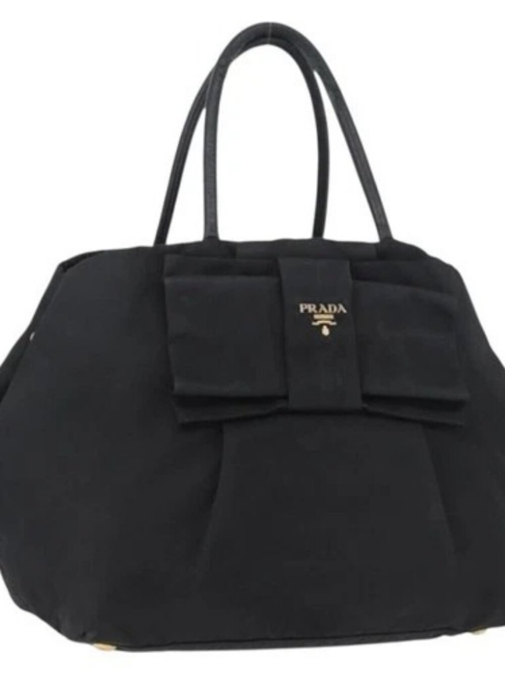 PRADA Hand Bag Nylon Black Gold Auth fm5210